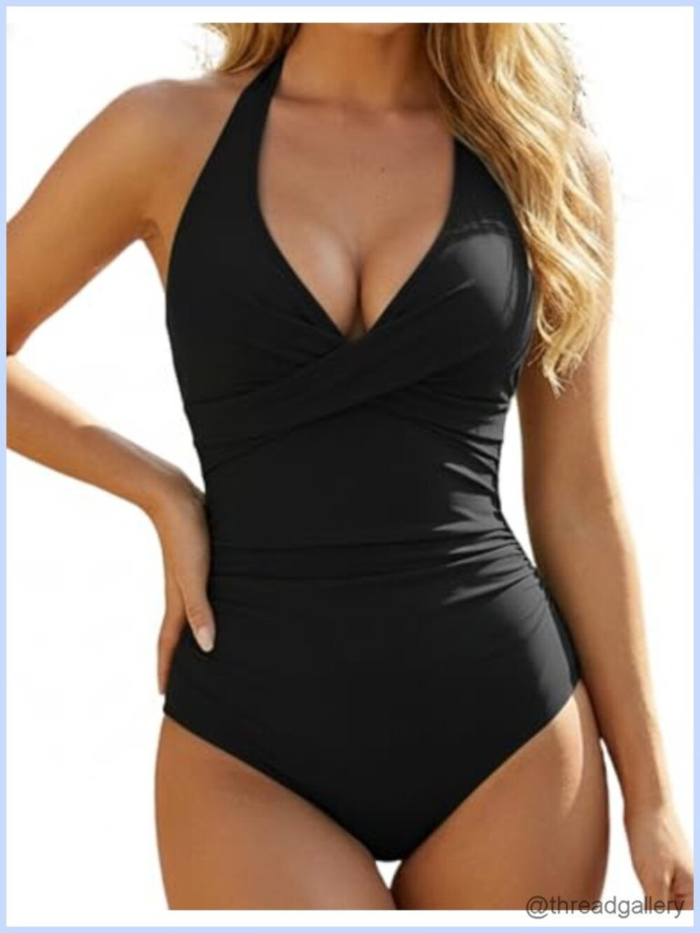 One Piece Swimsuit Halter V Neck Ruched Cutout Tummy Control Bathing Suit